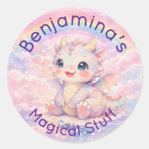 Baby-Drache Regenbogen Süß Rosa Herzen Fantasy Runder Aufkleber