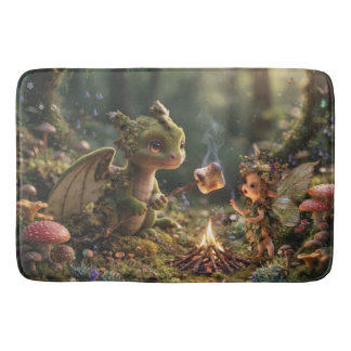 Baby-Drache röstet Marshmallow mit Fee Badematte
