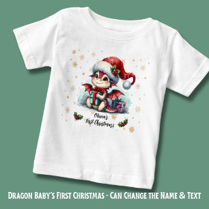 Baby-Drache + Schneeflocken - Name Erstes Weihnach Baby T-shirt