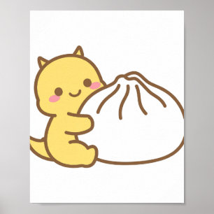 Baby-Drache umarmt gedämpftes Brötchen Poster