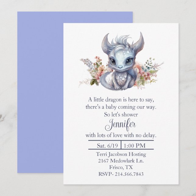 Baby Dragon Baby Shower Einladung (Vorne/Hinten)