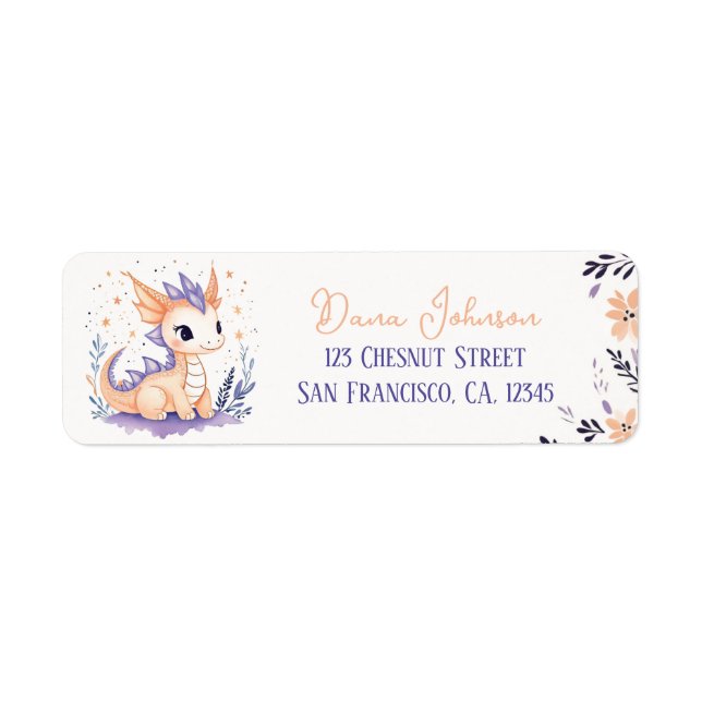 Baby Dragon Boho Floral Design - Rücksendeadresse (Vorne)