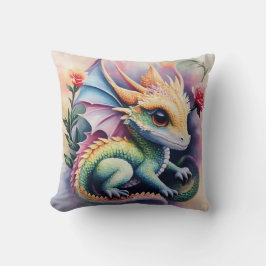 Baby Dragon Floral Art Kissen
