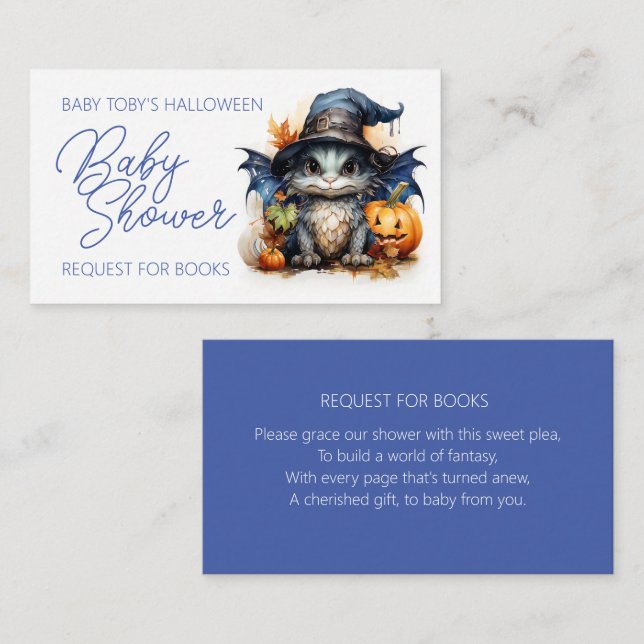 Baby Dragon Halloween Book Request Baby Dusche Begleitkarte (Vorne/Hinten)