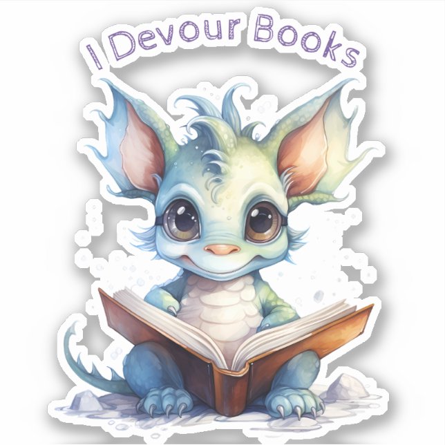 *~* Baby Dragon lesen - I DEVOUR BOOKS AP88 Aufkleber (Vorderseite)