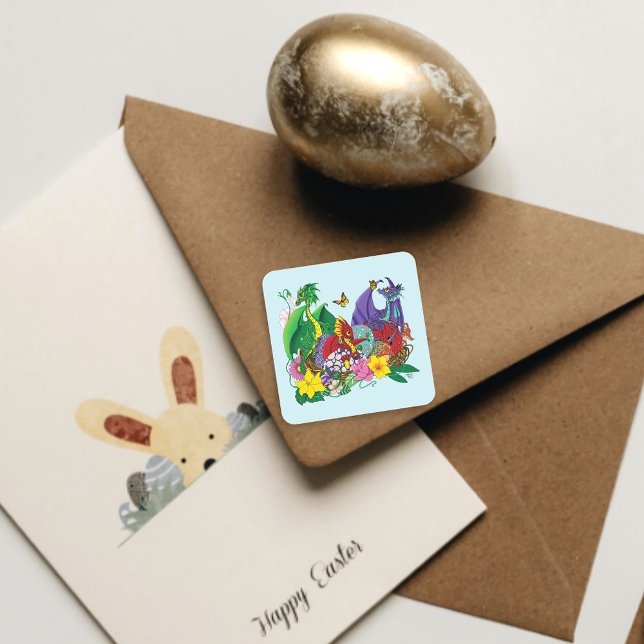 Baby Dragon Nest Fantasy Quadratischer Aufkleber (Von Creator hochgeladen)