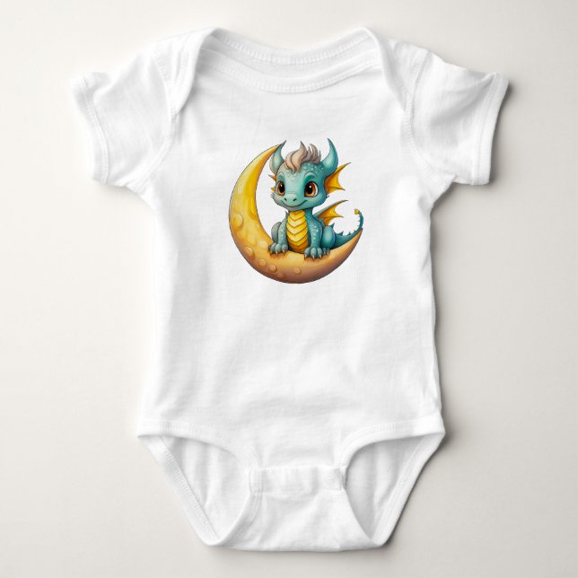 Baby Dragon on the Moon – Fantasy Design for Littl Baby Strampler (Vorderseite)