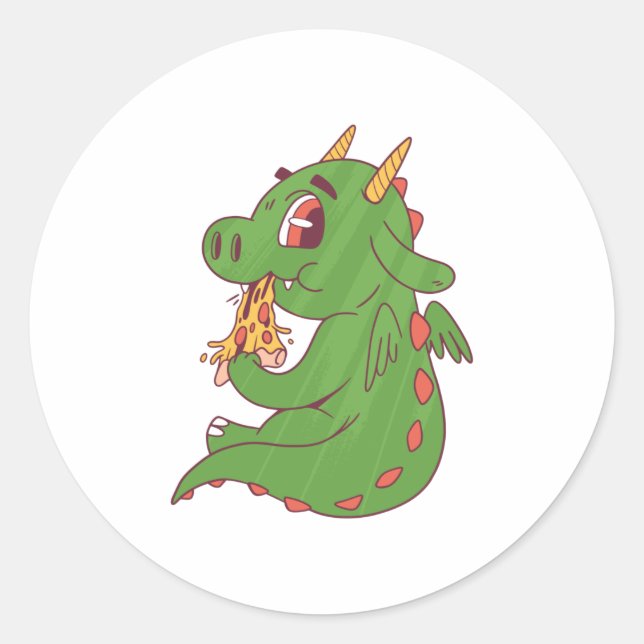 Baby Dragon Pizza Runder Aufkleber (Vorderseite)