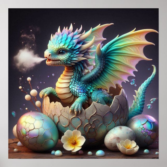 Baby Dragon schlüpfen aus einem Ei Poster (Vorne)