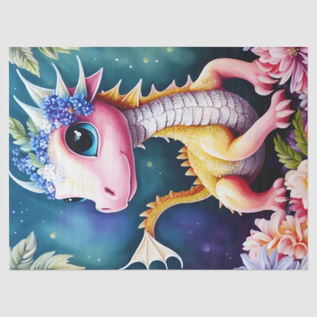 Baby Dragon Space Blumen Art Seidenpapier (Vorderseite)