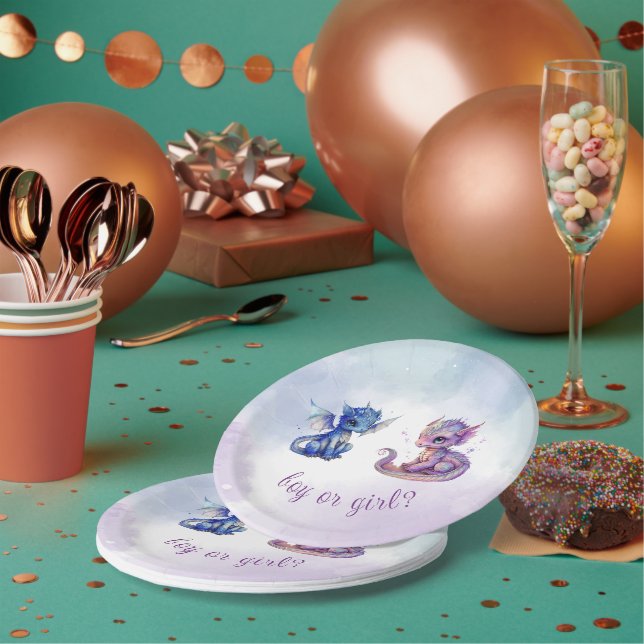 Baby Dragons Gender Reveal Party Pappteller (Multi)