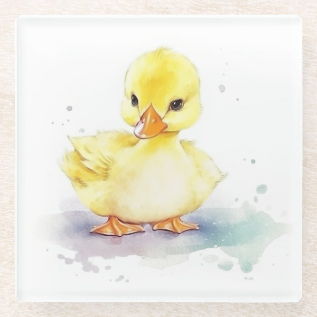 Baby Duck 2 Watercolor Glass Untersetzer (Vorderseite)