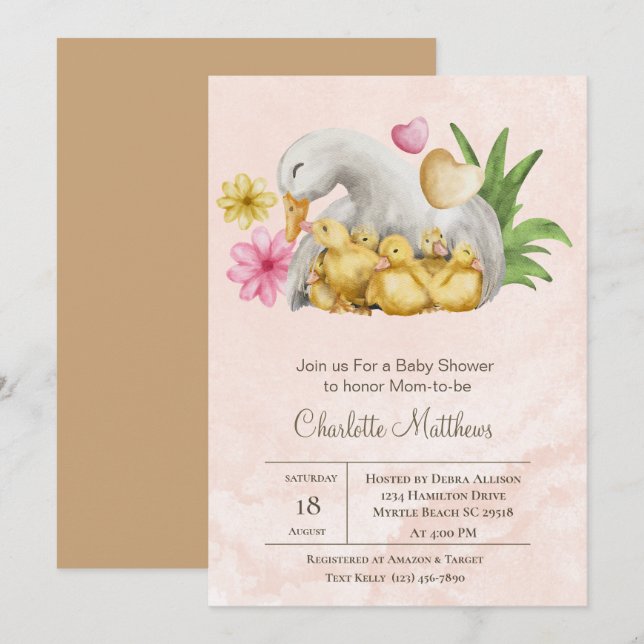 Baby Duck Aquatic Animals Baby Shower Einladung (Vorne/Hinten)