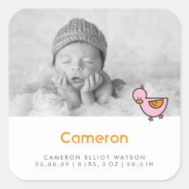 Baby Duck Foto Girl Geburtshilfeaufkleber Quadratischer Aufkleber