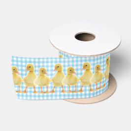 Baby Ducks on Aqua Gingham Satinband