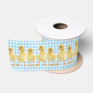 Baby Ducks on Aqua Gingham Satinband