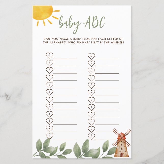 Baby Dusche ABC Game Farm Thema (Vorderseite)