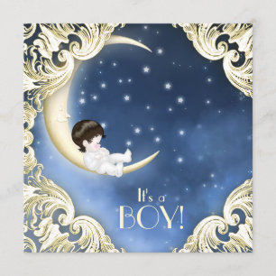 Baby-Dusche aus blau und gelb moon Einladung