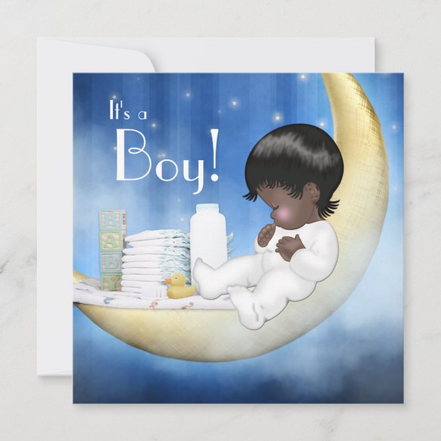 Baby-Dusche aus blau und gelb moon Einladung (Vorderseite)