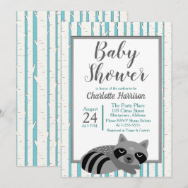 Baby-Dusche aus Holz Raccoon & Birch Trees Einladung