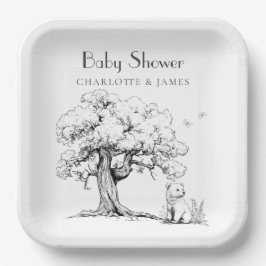 Baby-Dusche aus schwarzem und weißem Wald Pappteller