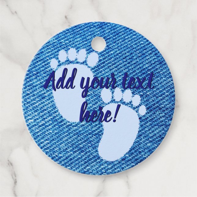 Baby Dusche Baby Blue Denim Print Custom Geschenkanhänger (Vorderseite)