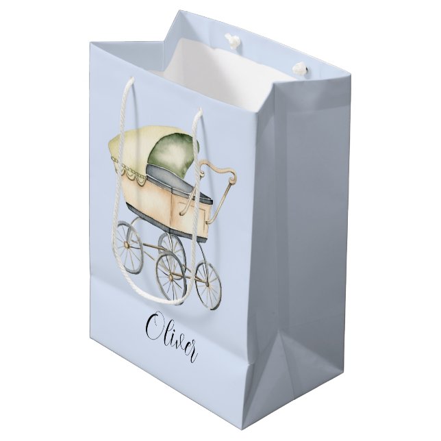 Baby Dusche Babywagen Mittlere Geschenktüte (Vorderseite Schrägansicht)