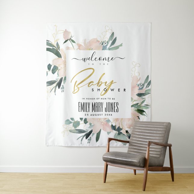 BABY-DUSCHE BEGRÜSST SIE MIT EINER BLUSH FLORAL WA WANDTEPPICH (Beispiel)
