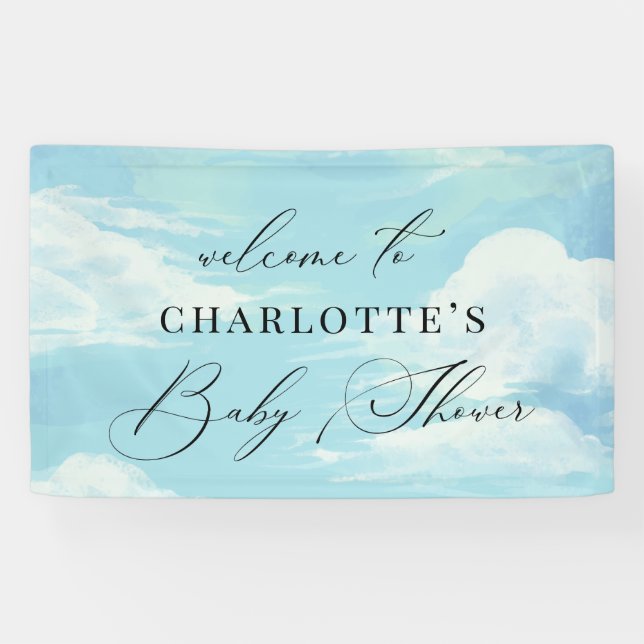 Baby Dusche Begrüßungssignatur Sky Wolken Blue Ban Banner (Horizontal)