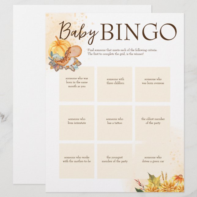 Baby Dusche Bingo Spiel braun personalisierte Vorl Briefbogen (Vorne/Hinten)