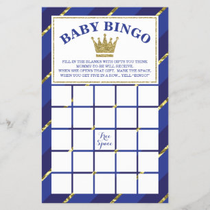 Baby Dusche Bingo Spiel, Prince, Blue und Gold Flyer