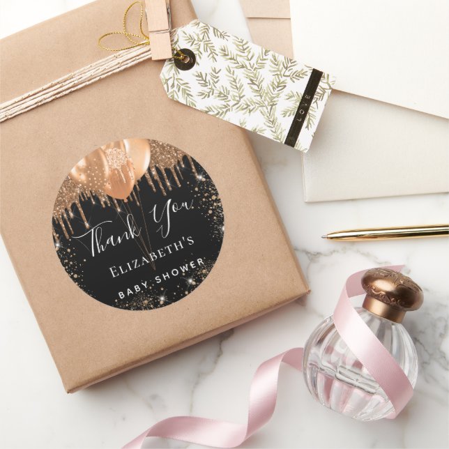 Baby Dusche Black Gold Glitzer Name Vielen Dank Runder Aufkleber (Schenken)