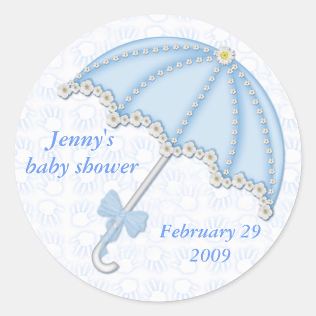 Baby Dusche blau1, Jenny's Baby Dusche, Februar... Runder Aufkleber (Vorderseite)