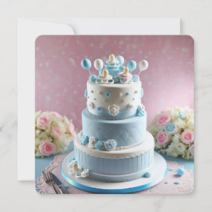 BABY DUSCHE, BLAU & WEISSE KUCHE MIT SCHNULLERN EINLADUNG