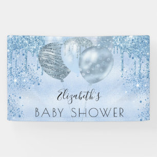 Baby Dusche blauer Silberballon Glitzer Junge Banner