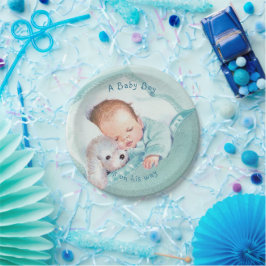 Baby Dusche Blue Blanket Tog Dog Pappteller
