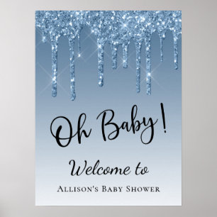 Baby Dusche Blue Glitzer Empfang Poster