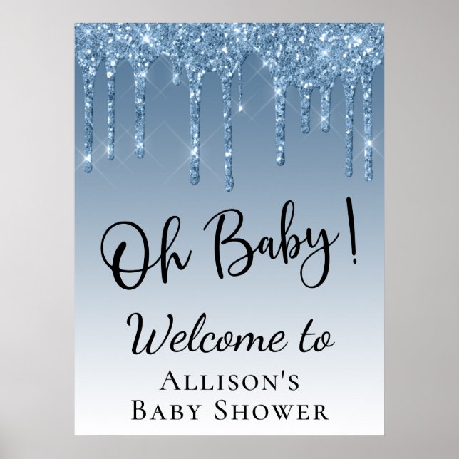 Baby Dusche Blue Glitzer Empfang Poster (Vorne)