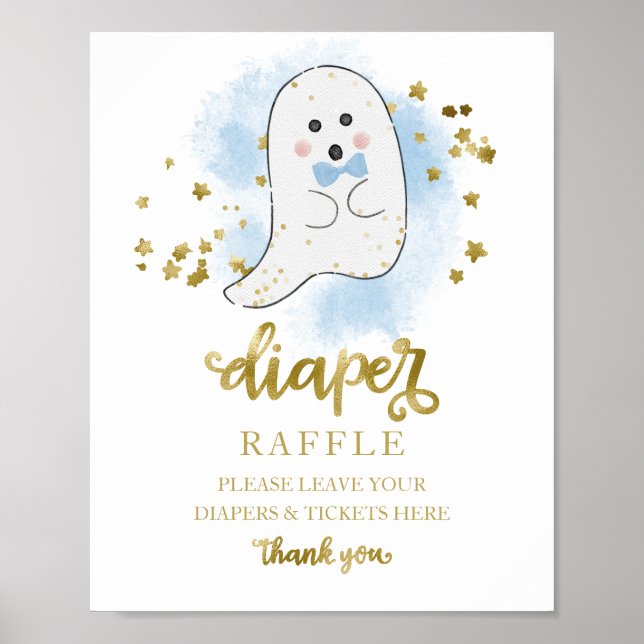 Baby Dusche Blue Gold Diaper Raffle Game Sign Poster (Vorne)