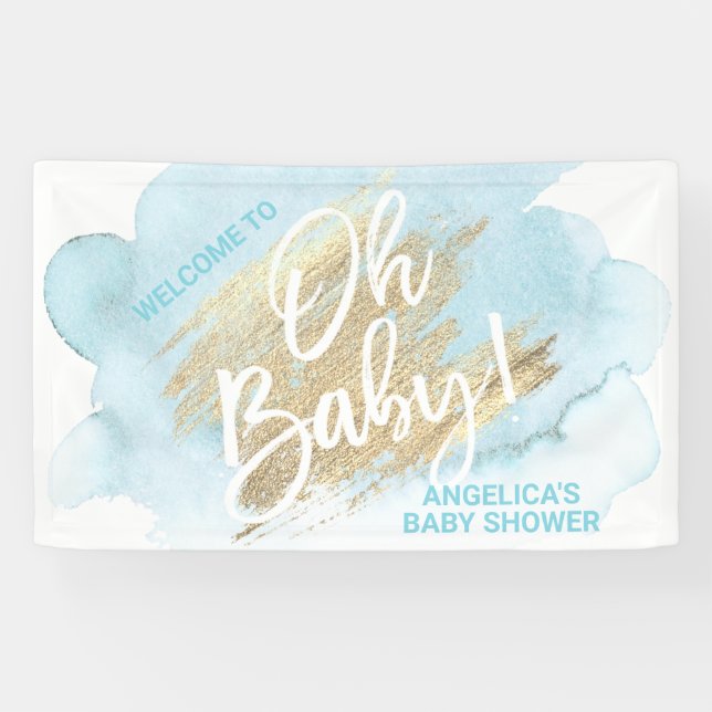 Baby Dusche Blue Gold Wasserfarbenbanner Banner (Horizontal)