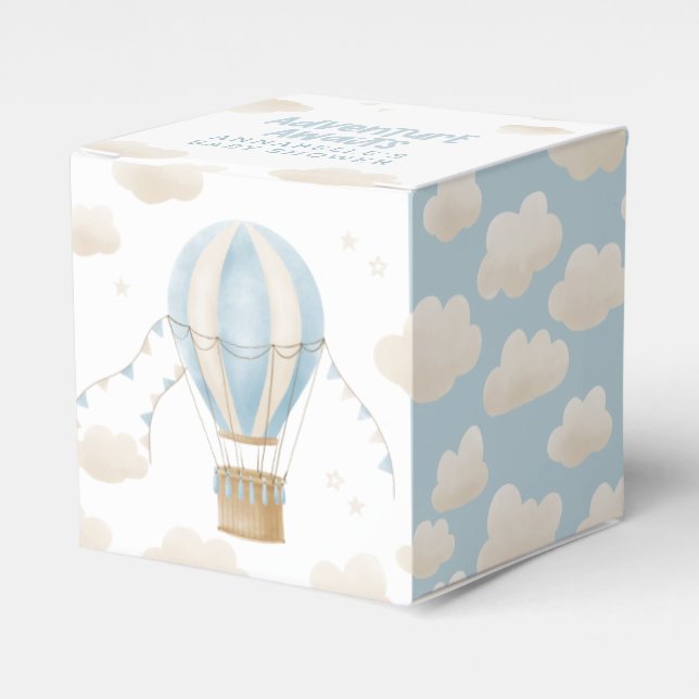 Baby Dusche Blue Heißluftballon Abenteuer erwartet Geschenkschachtel (Vorderseite)