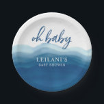 Baby Dusche Blue Watercolor Ombre Oh Baby Pappteller<br><div class="desc">Behalt dein Babyduschthema durch die Teller mit diesem blauen Aquarellton.</div>