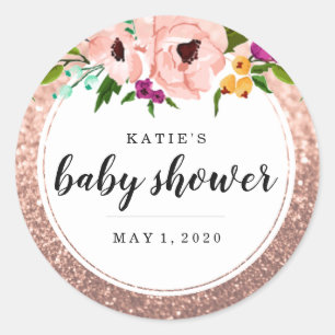 Baby Dusche Blume Crown Glitzer Rosa Rose Gold Runder Aufkleber