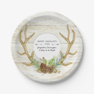 Baby-Dusche Boho Rotwild-Geweih-Waldwald Pappteller