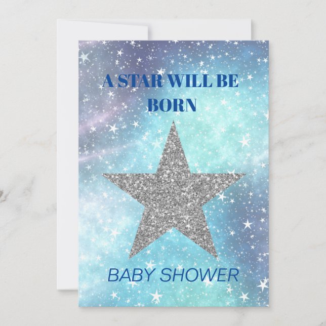 Baby Dusche Boy Blue Modern Star ist Geboren Einladung (Vorderseite)