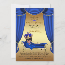 Baby Dusche BOY, goldener Streifen, blau & gold. Einladung