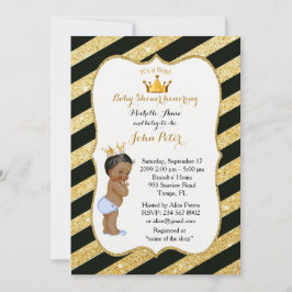Baby Dusche BOY, goldener Streifen, schwarz & gold Einladung