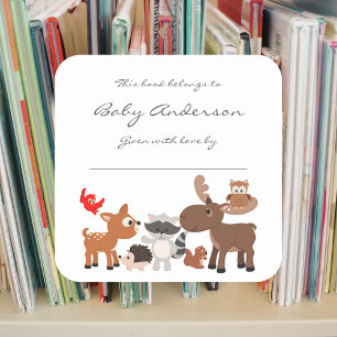 Baby Dusche Buchzeichen / Waldtiere Quadratischer Aufkleber