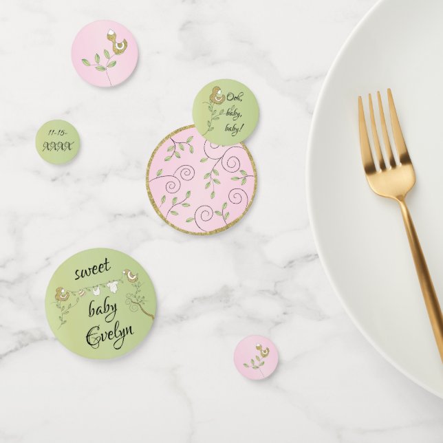 Baby Dusche Confetti Gold Pink Birds Konfetti (Gruppe)