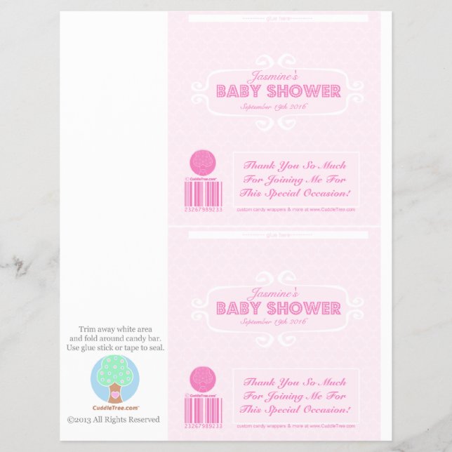 Baby Dusche Custom Candy Bar Wrappers Pink Flyer (Vorne)